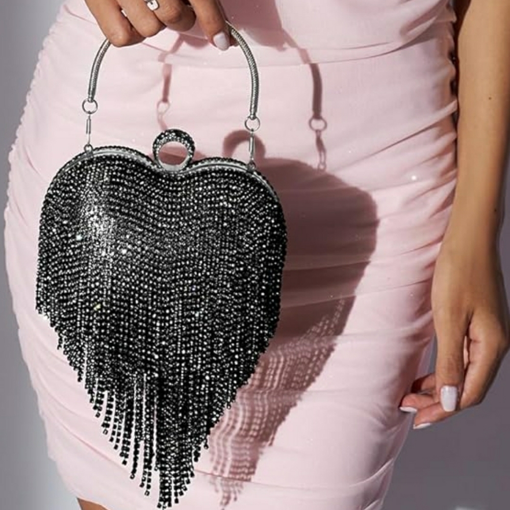 NWT Sparkling Bling Swarovski Rhinestone Barbie Heart Purse Halloween Co… - Picture 9 of 14